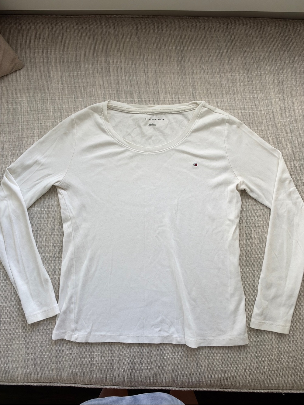 Tommy Hilfiger White Long Sleeve Scoop Neck Tee